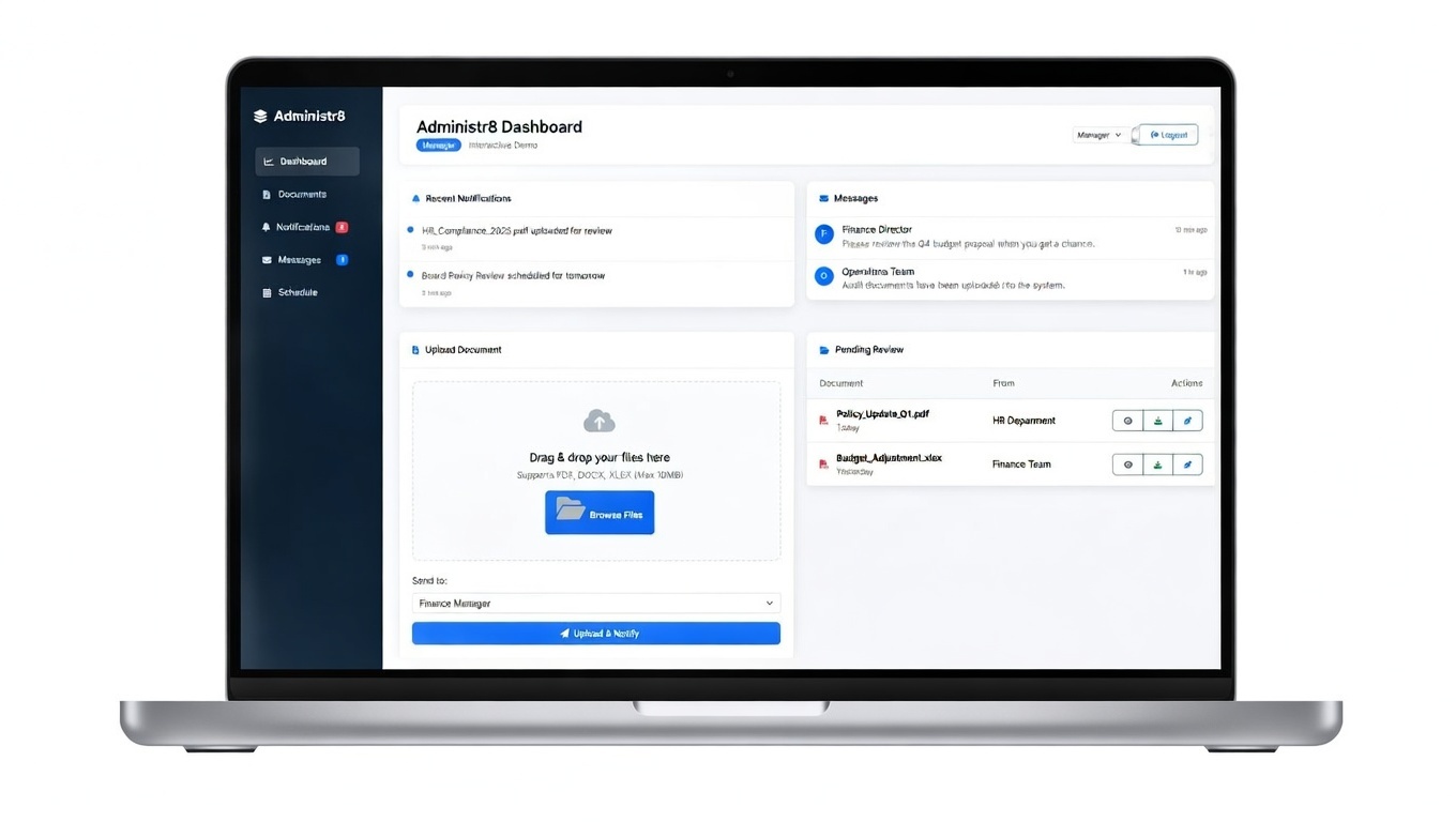 Administr8 Internal Administration System Dashboard